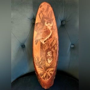 VINTAGE WOOD CARVED OWL HANGING